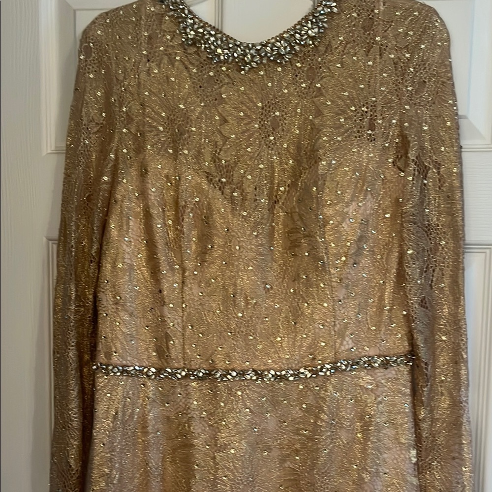 Mac Duggal Gold Embellished Long Sleeve Gown